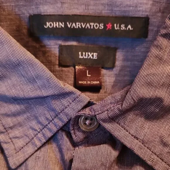 John Varvatos Luxe Short Sleeve 100% Cotton Button Down Shirt, Large, Blue - Picture 5 of 7